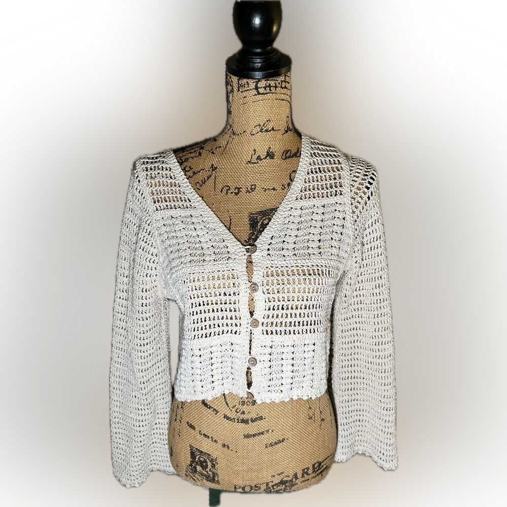 Rebellion Ivory Crochet Macrame Cottagecore Garden Cardigan Shrug Y2K Vintage S